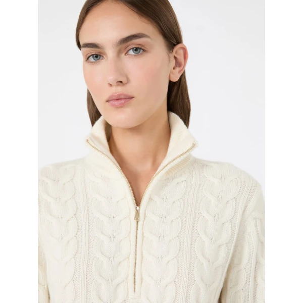 Max Mara Libero Cable-Knit Cashmere Sweater in White | Sweaters | Coveti