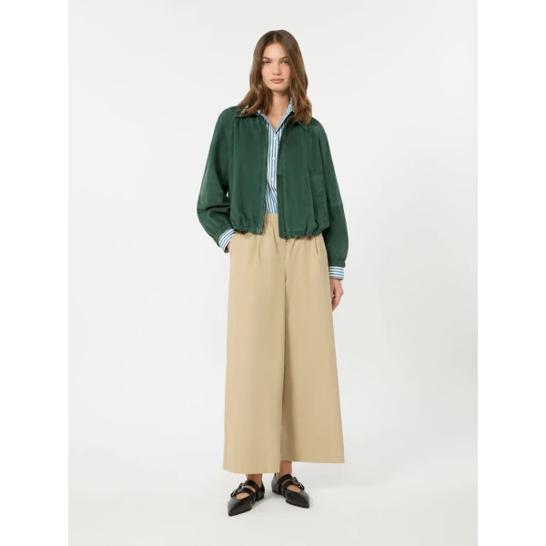 Max Mara Libero Flared Linen Gabardine Trousers in Beige | Wide leg pants | Coveti