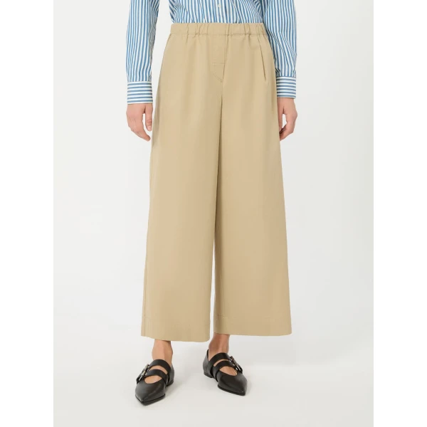 Max Mara Libero Flared Linen Gabardine Trousers in Beige | Wide leg pants | Coveti