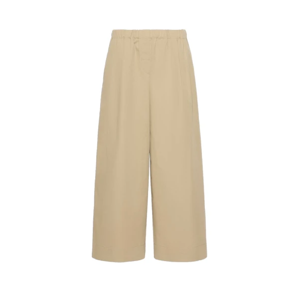 Libero Flared Linen Gabardine Trousers in Beige