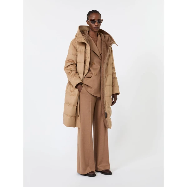 Max Mara Libero Midi Camel Drap Puffer Jacket in Beige | Coats | Coveti