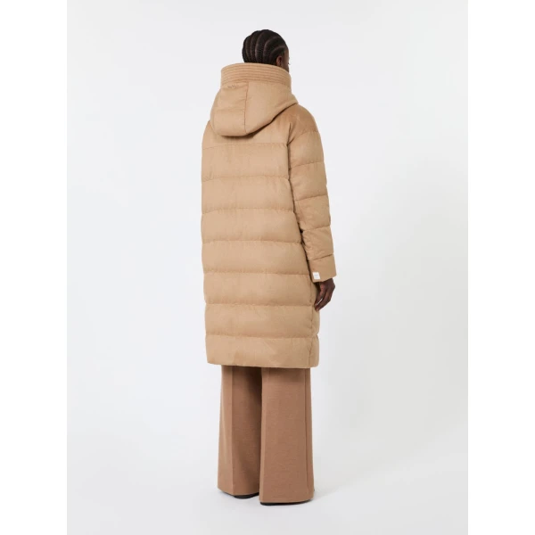 Max Mara Libero Midi Camel Drap Puffer Jacket in Beige | Coats | Coveti