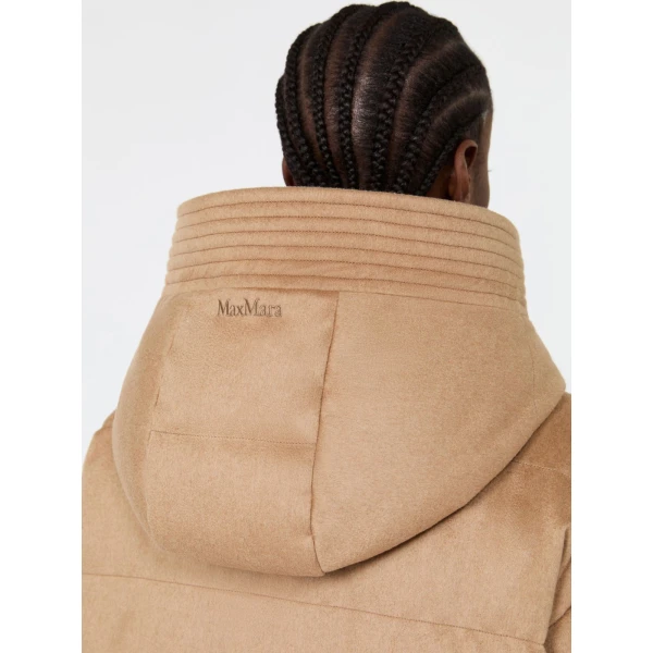 Max Mara Libero Midi Camel Drap Puffer Jacket in Beige | Coats | Coveti