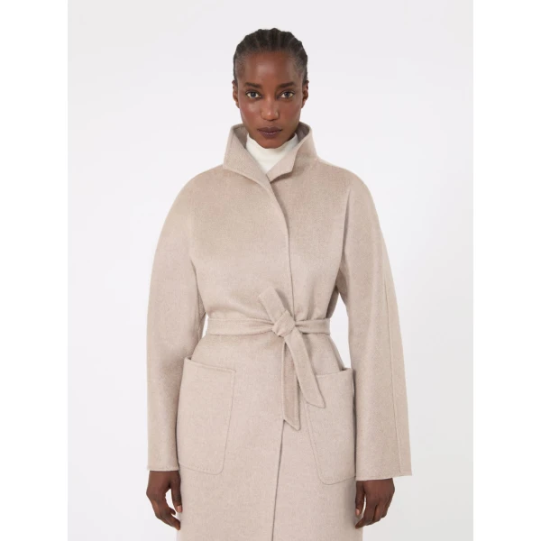 Max Mara Lilia Midi Cashmere Cardigan Coat in Sand | Wool Coat | Coveti