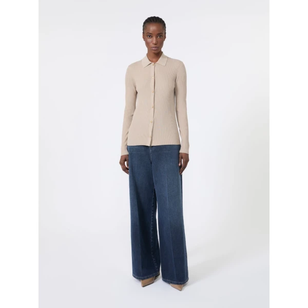 Max Mara Limone Fitted Wool Cardigan in Beige | Cardigan | Coveti