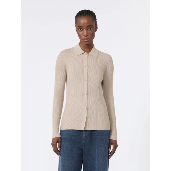 Max Mara Limone Fitted Wool Cardigan in Beige | Cardigan | Coveti