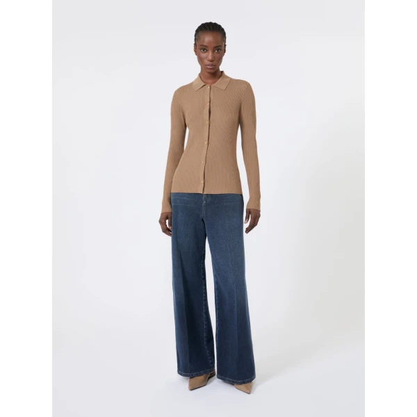 Max Mara Limone Fitted Wool Cardigan in Camel | Cardigan | Coveti