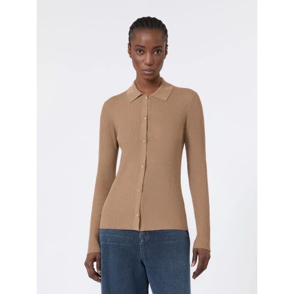 Max Mara Limone Fitted Wool Cardigan in Camel | Cardigan | Coveti