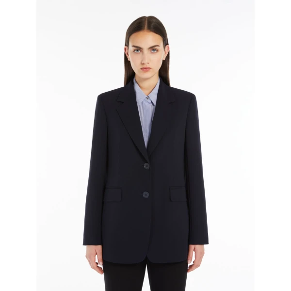 Max Mara Linz Single-Breasted Cady Blazer in Navy | Blazers | Coveti