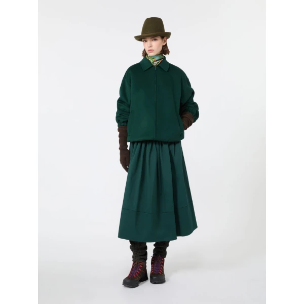 Max Mara Lira Cotton Satin Corolla Midi Skirt in Dark Green | Midi Skirts | Coveti