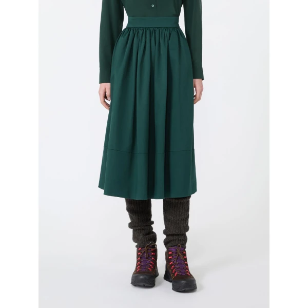 Max Mara Lira Cotton Satin Corolla Midi Skirt in Dark Green | Midi Skirts | Coveti
