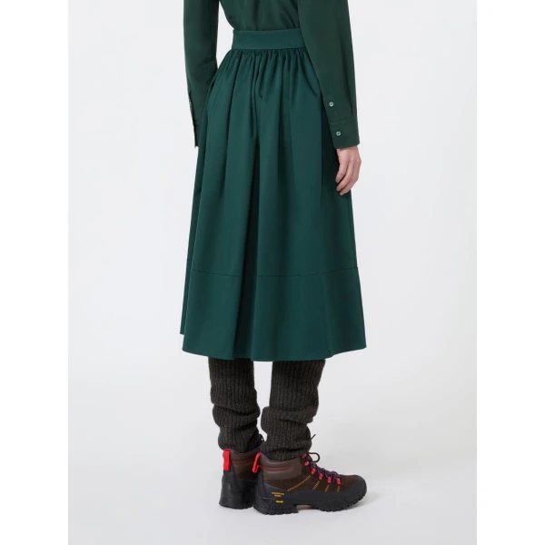 Max Mara Lira Cotton Satin Corolla Midi Skirt in Dark Green | Midi Skirts | Coveti