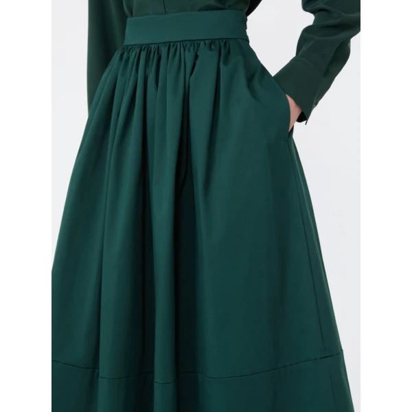 Max Mara Lira Cotton Satin Corolla Midi Skirt in Dark Green | Midi Skirts | Coveti