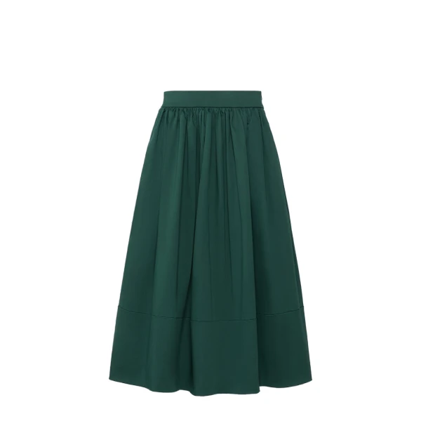 Max Mara Lira Cotton Satin Corolla Midi Skirt in Dark Green | Midi Skirts | Coveti