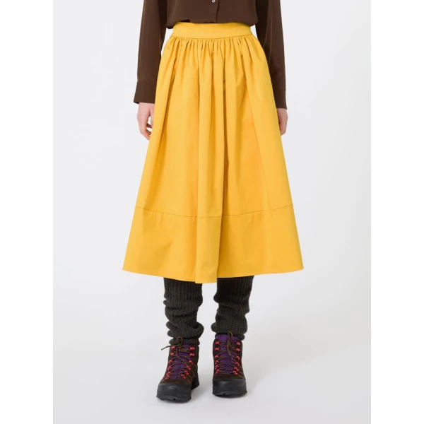 Max Mara Lira Cotton Satin Corolla Midi Skirt in Yellow | Midi Skirts | Coveti