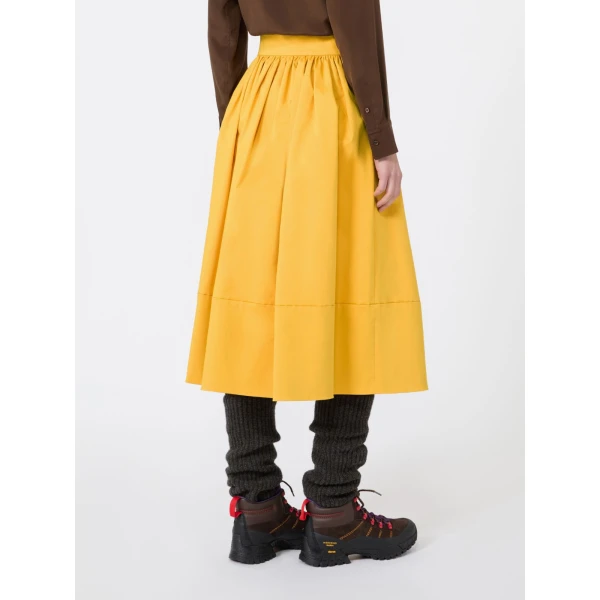 Max Mara Lira Cotton Satin Corolla Midi Skirt in Yellow | Midi Skirts | Coveti