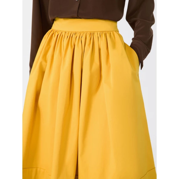 Max Mara Lira Cotton Satin Corolla Midi Skirt in Yellow | Midi Skirts | Coveti
