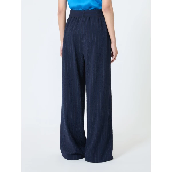 Max Mara Lira Pinstripe Wool Seersucker Trousers in Ultramarine | Tailored pants | Coveti