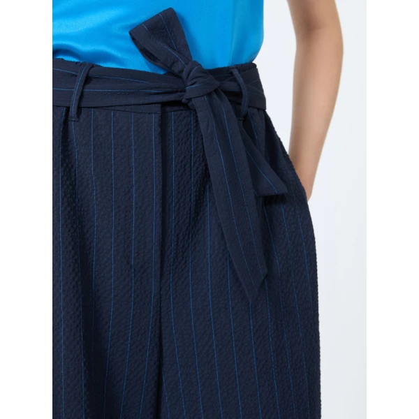 Max Mara Lira Pinstripe Wool Seersucker Trousers in Ultramarine | Tailored pants | Coveti