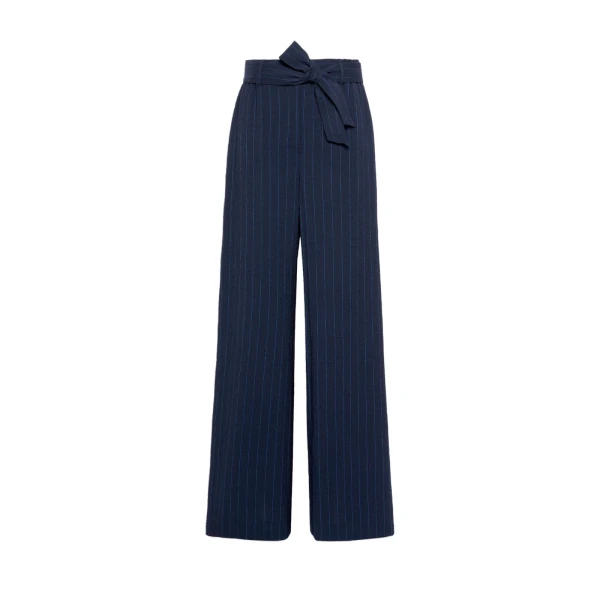 Lira Pinstripe Wool Seersucker Trousers in Ultramarine