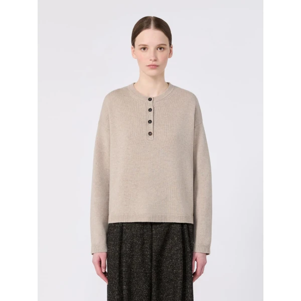 Max Mara Lisa Wool and Cashmere Grandad Sweater in Beige | Sweaters | Coveti