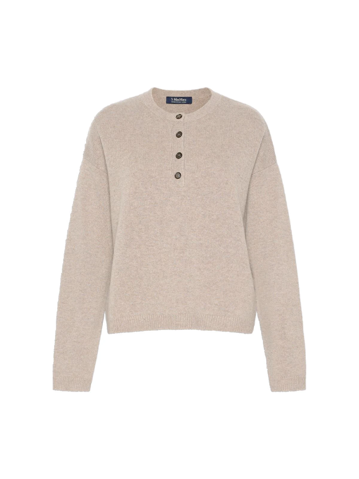 Max Mara Lisa Wool and Cashmere Grandad Sweater in Beige Max Mara Lisa Wool and Cashmere Grandad Sweater in Beige | Sweaters | Coveti