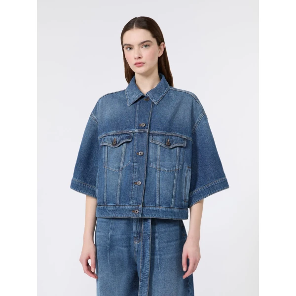 Max Mara Liuti Cotton Denim Jacket in Navy | Denim | Coveti