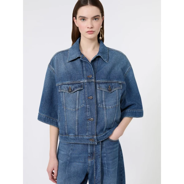 Max Mara Liuti Cotton Denim Jacket in Navy | Denim | Coveti