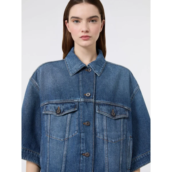 Max Mara Liuti Cotton Denim Jacket in Navy | Denim | Coveti