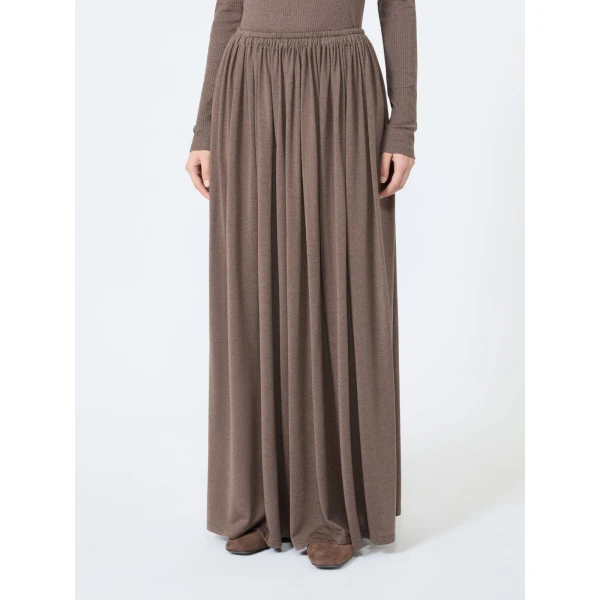 Max Mara Livrea Long Pleated Jersey Skirt in Mud | Pleated Skirts | Coveti