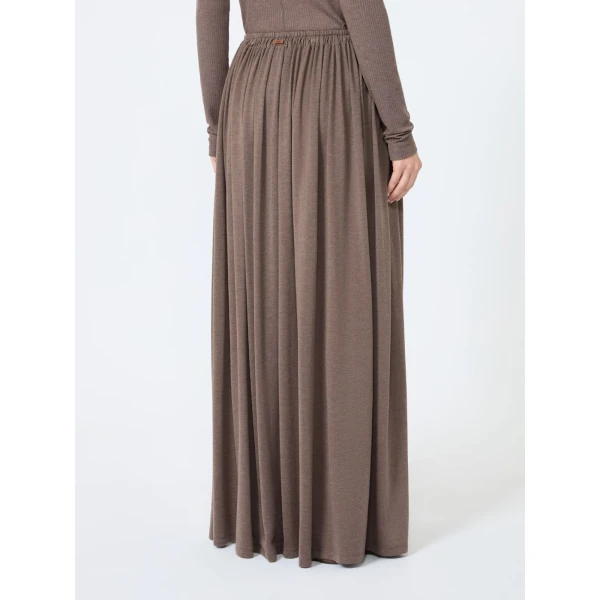 Max Mara Livrea Long Pleated Jersey Skirt in Mud | Pleated Skirts | Coveti