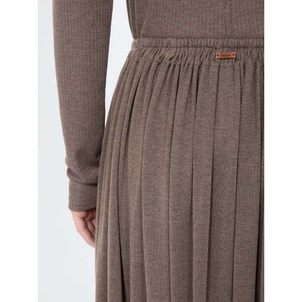 Max Mara Livrea Long Pleated Jersey Skirt in Mud | Pleated Skirts | Coveti