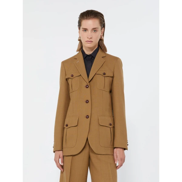 Max Mara Locusta Slub Wool Canvas Saharan Jacket in Camel | Blazers | Coveti
