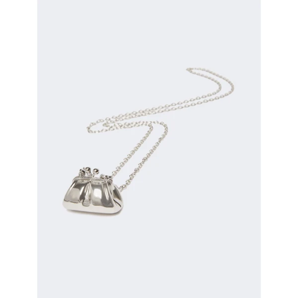 Max Mara Long Necklace with Large Pasticcino Bag Charm in Silver | Necklace | Coveti