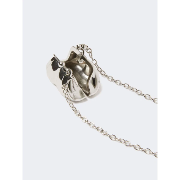 Max Mara Long Necklace with Large Pasticcino Bag Charm in Silver | Necklace | Coveti