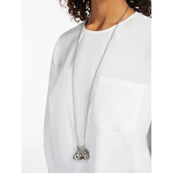 Max Mara Long Necklace with Large Pasticcino Bag Charm in Silver | Necklace | Coveti