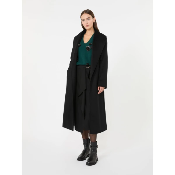 Max Mara Loriana Wool Wrap Coat in Black | Wool Coat | Coveti