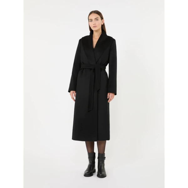 Max Mara Loriana Wool Wrap Coat in Black | Wool Coat | Coveti