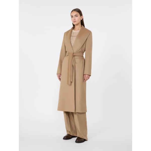 Max Mara Loriana Wool Wrap Coat in Camel | Wool Coat | Coveti