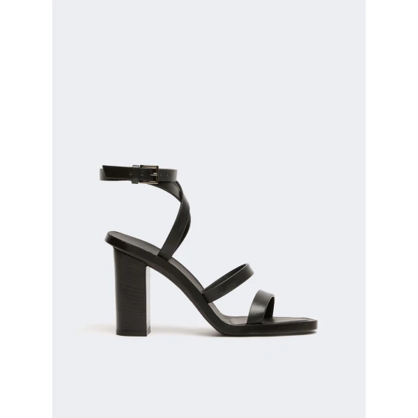 Max Mara Low-Sheen Leather Sandals in Black | Sandals | Coveti