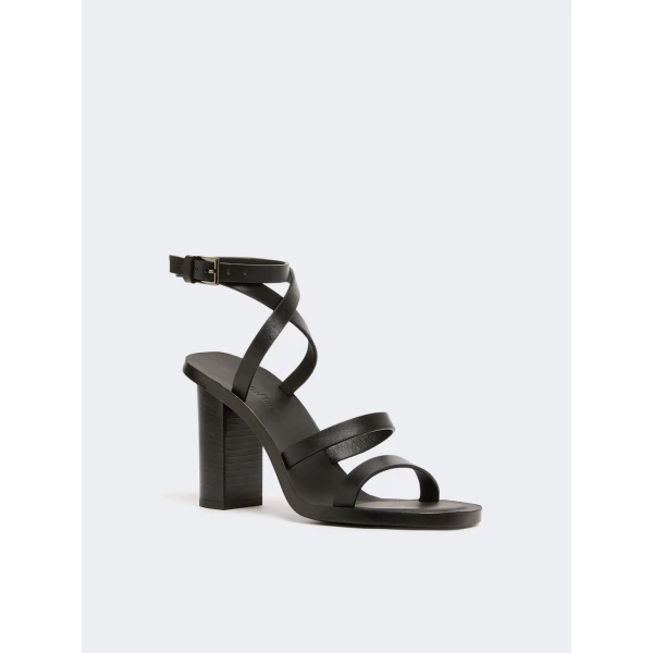 Max Mara Low-Sheen Leather Sandals in Black | Sandals | Coveti