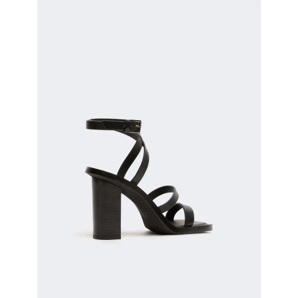 Max Mara Low-Sheen Leather Sandals in Black | Sandals | Coveti
