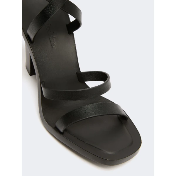 Max Mara Low-Sheen Leather Sandals in Black | Sandals | Coveti