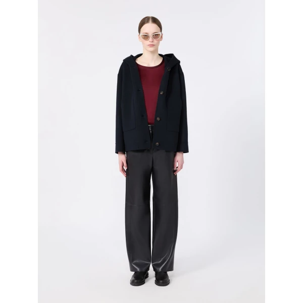 Max Mara Lusso Hooded Wool Coat in Midnight Blue | Wool Coat | Coveti