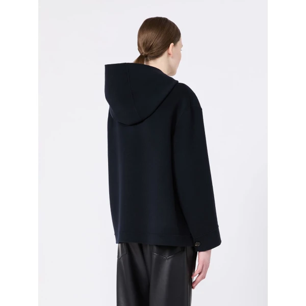 Max Mara Lusso Hooded Wool Coat in Midnight Blue | Wool Coat | Coveti