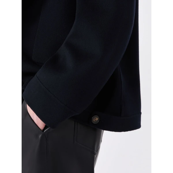 Max Mara Lusso Hooded Wool Coat in Midnight Blue | Wool Coat | Coveti