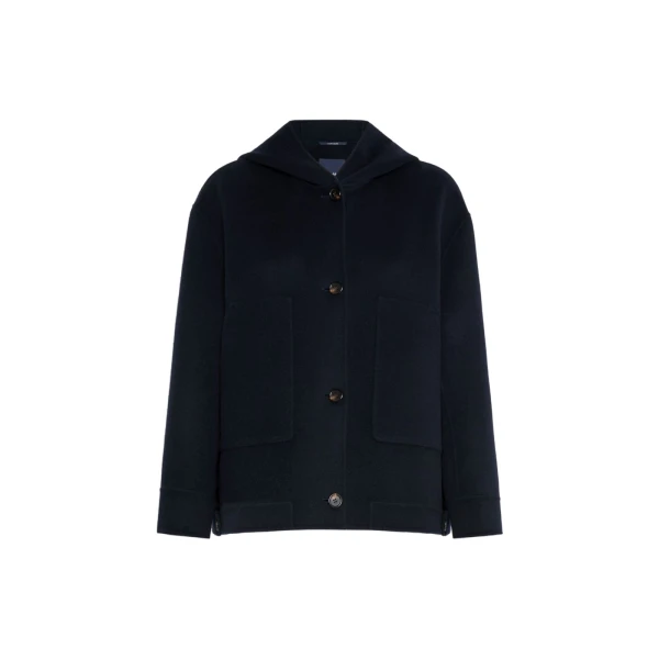 Max Mara Lusso Hooded Wool Coat in Midnight Blue | Wool Coat | Coveti
