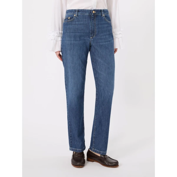 Max Mara Macro Slim-Fit Cotton Denim Jeans in China Blue | Denim | Coveti