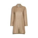 Max Mara Magenta Nappa Leather Overcoat in Stone Grey | Women | Coveti
