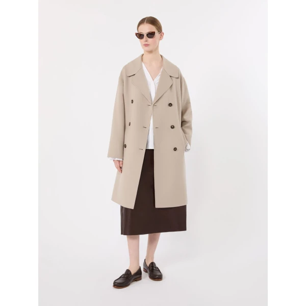 Max Mara Magnolia Double-Breasted Wool Midi Coat in Beige | Wool Coat | Coveti